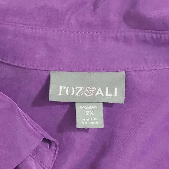 Roz & Ali Women's 2X Purple Button-Up Blouse With Tab Sleeve 28CT - Picture 5 of 8